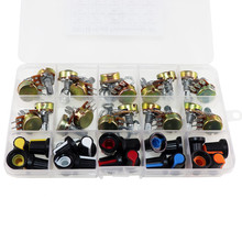 20PCS盒装 B5K10K20K/50K/100K电位器开关WH148带旋钮帽单联15MM