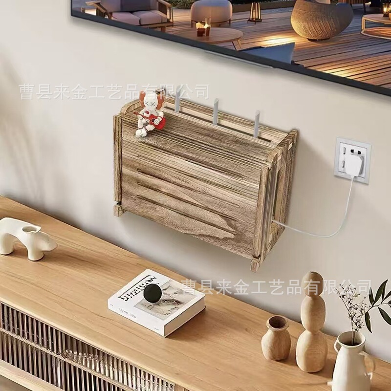 Simple Wooden Wireless Router Storage Box, Living Room Wall Power Cord Organizer, Wall Decoration Cover Box