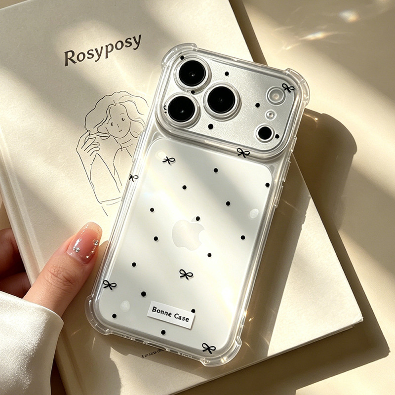 Spot-Patterned Bowknot Case Suitable for Apple Huawei Pura Mobile Phones, Niche Iphone17Pm Transparent Anti-Drop High-Value Design