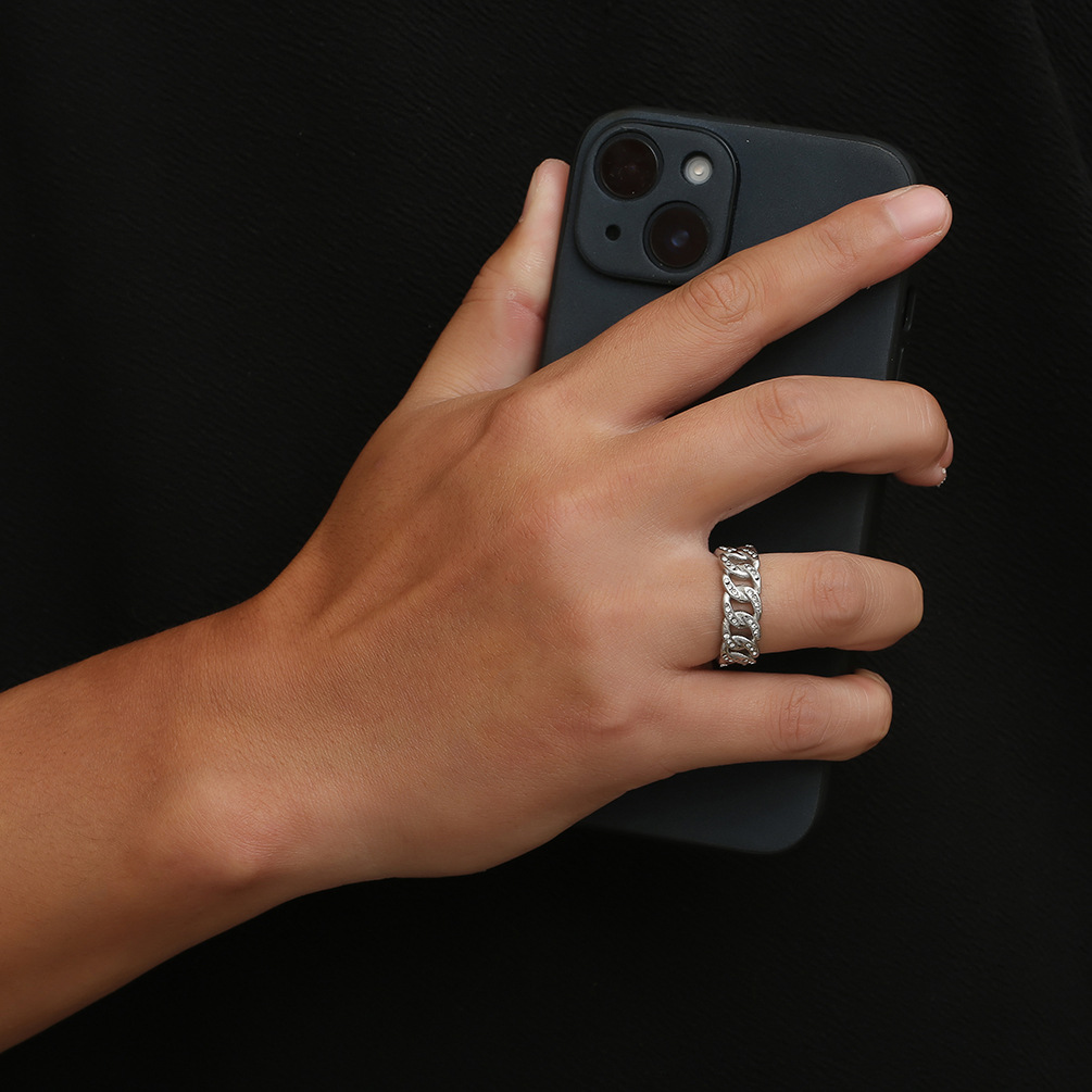 Cuban Chain Diamond Ring In Titanium Steel Hip Hop Style_voghion.com