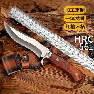 厂家定制碳钢高硬度户外生存刀红檀木耐磨直刀露营潜水登山户外刀