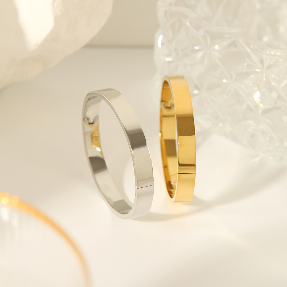 Anillo liso de superficie ancha de 8mm, acero inoxidable simple, horno de 18K, oro real, todo fósforo, pulsera ligera de lujo para mujer, pulsera, joyería