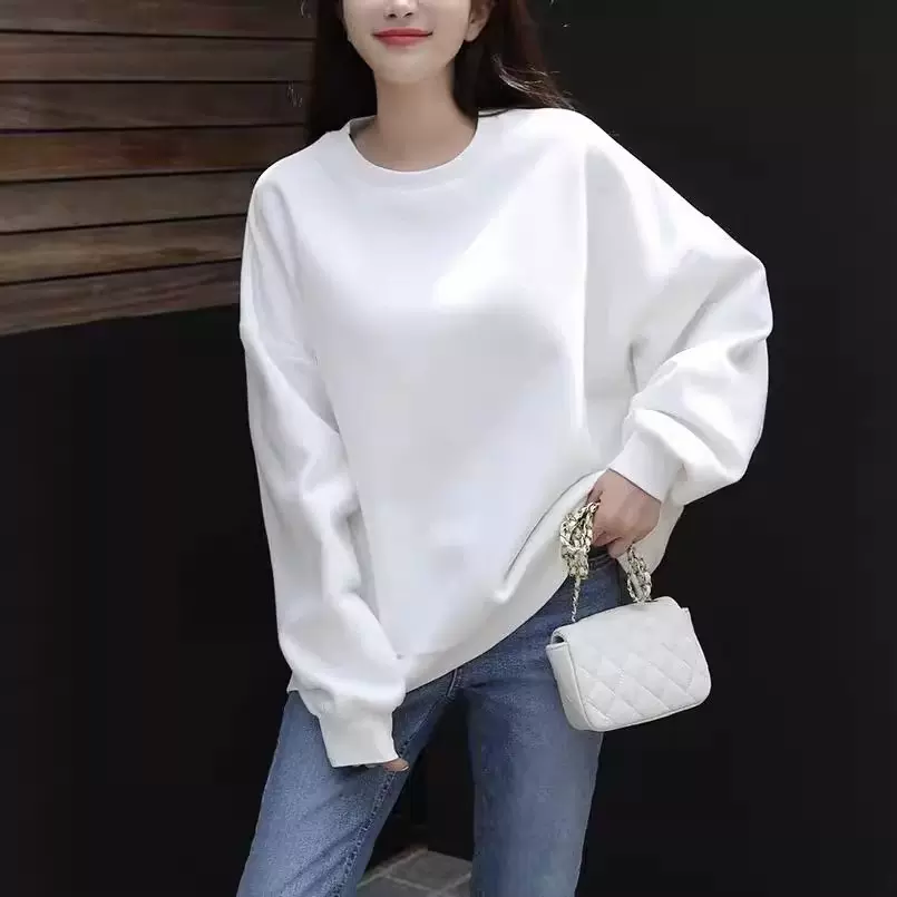 加绒欧美爆款2025圆领女卫衣秋冬慵懒宽松日常风上衣舒适休闲百搭