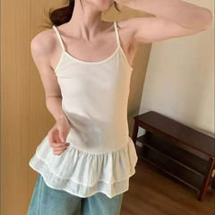 2025新款单穿叠穿内搭美背芭蕾风设计高级感花边下摆小吊带背心女