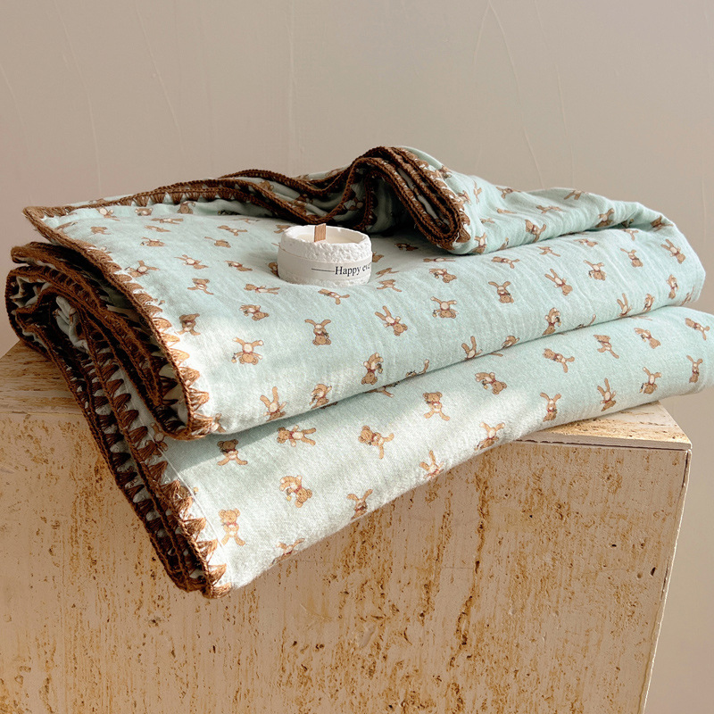 Una colcha fresca de verano de hilo de doble capa para niños, colcha de verano de algodón puro, colcha de aire acondicionado lavable a máquina, colcha fina para bebé