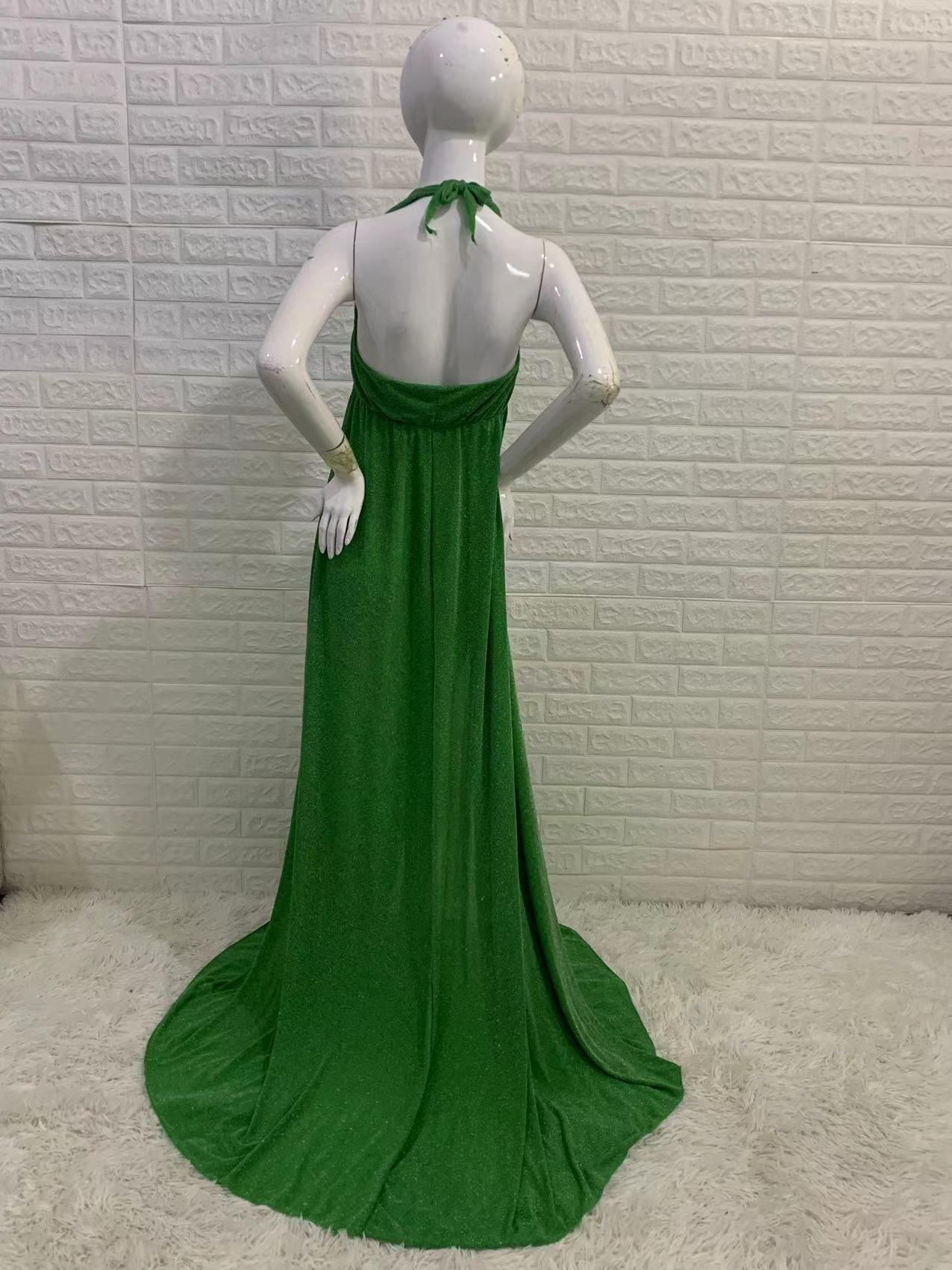 slim fit dress slacks Valley of Angels Lime Chiffon Pleated High Slit Maxi Dress XXS / US 0 main image 0