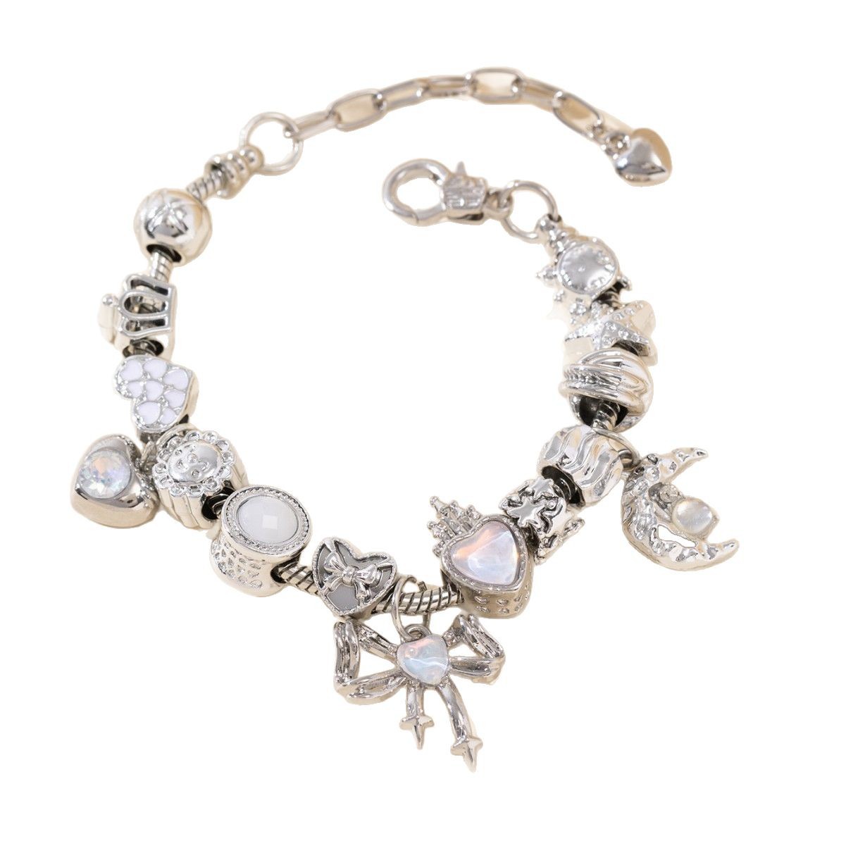 Brazalete Pan Jia, brazalete de cuentas DIY, ojos de gato, arco de amor, joyas de diamante de diamante de corona.