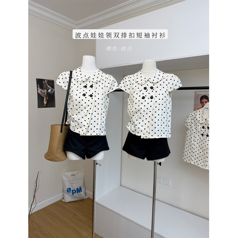 Jinyi Cookie Crumble Polka Dot Doll Collar Short Sleeve Shirt for Women Summer Double-Breasted Sweet Versatile Top 2026