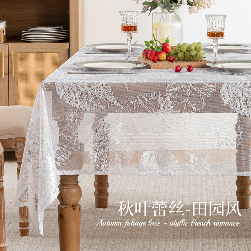 Francés sólido Jacquard hojas de otoño rectangular encaje comedor toallas de mesa antideslizante a prueba de polvo