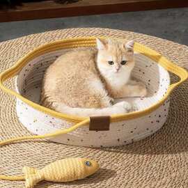 夏季棉绳筐猫窝垫子四季通用猫床猫抓窝猫咪睡觉用狗窝草编窝现货