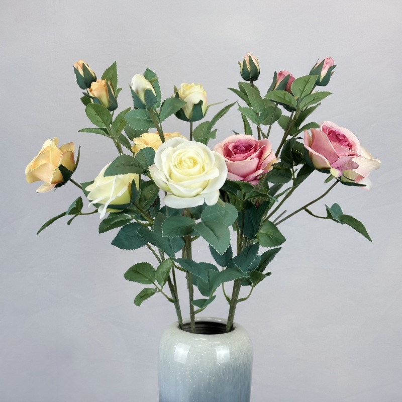 Arreglo Floral Artificial de Rosas de 4 Cabezas para Decoración de Bodas, Hoteles y Hogares, Decoración de Habitaciones de Boda, Flores de Seda, Flores Artificiales al por Mayor