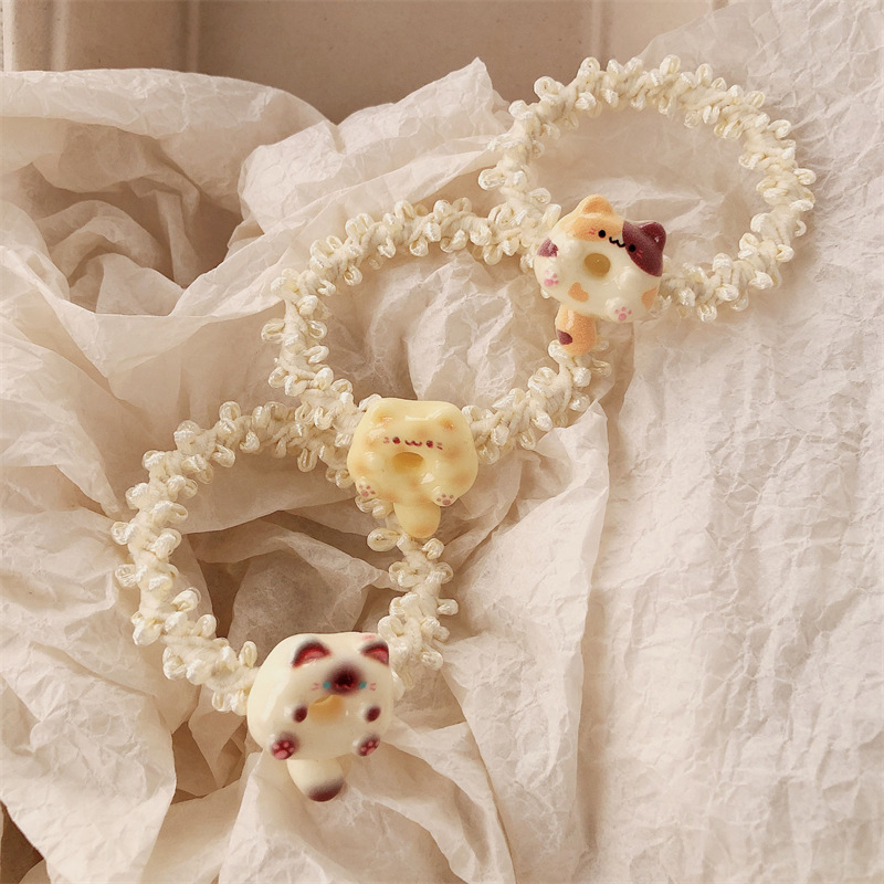 Dibujos animados lindo color lazo para el cabello pequeño gato cuerda para la cabeza dulce niña viento ins todo fósforo banda de goma cuerda para el cabello accesorios para el cabello