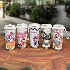 外贸日用品爆款labubu保温杯304不锈钢双饮咖啡杯带吸管提手批发