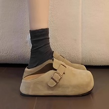 厚底内增高勃肯鞋女2025秋冬新款小个子懒人一脚蹬包头半拖鞋外穿