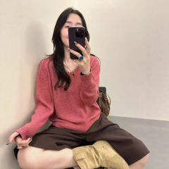 濮院工厂秋冬新款V领毛衣羊毛花纱简约通勤针织打底衫韩版女装