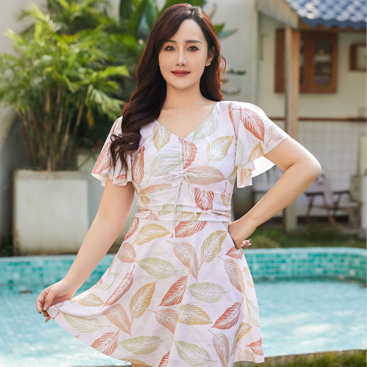 2025 New Conjoined plus size Conservative Flesh-Covering Slimming Swimsuit Women's chubby girl Hot Spring Swimming Pool Flat-Corner Swimsuit