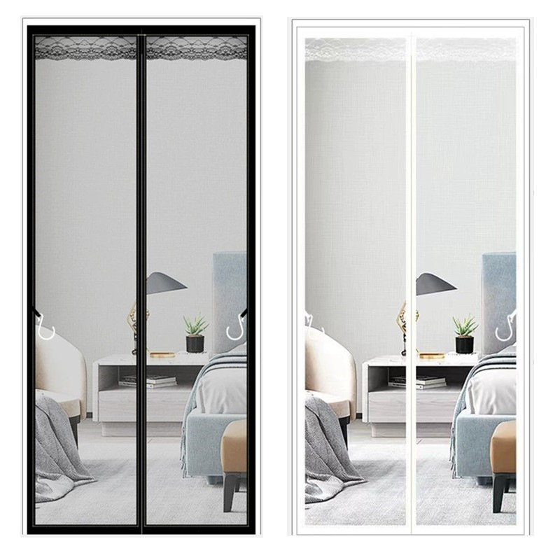 Anti-mosquito Curtain Velcro Self-adhesive Magnetic Suction Gauze Door Window Screen Home Summer Gauze Curtain Thickened Non-perforated Solid Color Black