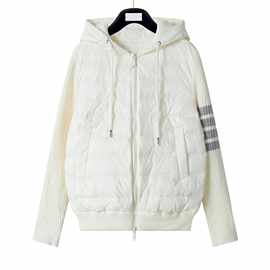 TB女士90鹅绒冬季拉链连帽羽绒服服外套针织拼接羽绒服休闲百搭