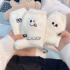 水貂中筒襪加絨日系搞怪表情睡眠女襪絨白色襪子女冬季毛茸茸保暖