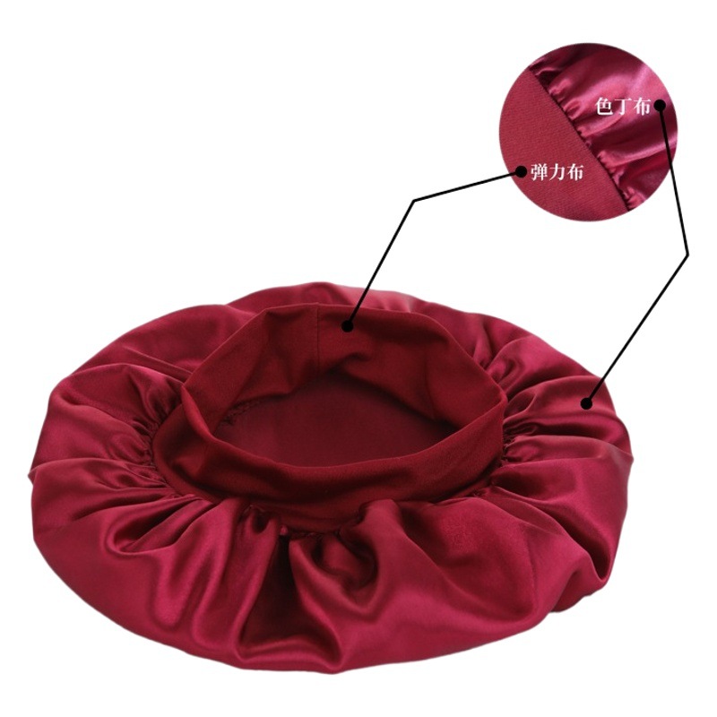 Amazon Cross-Border Wide-Brimmed High-Elastic Satin Nightcap Women's Beauty Salon Hair Care Hat Confinement Chemotherapy Cap