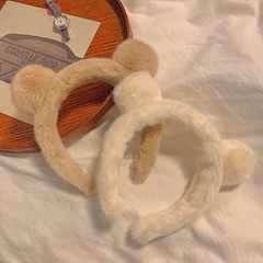 Bear ear headband for women, autumn and winter plush Japanese style cute face wash headband internet celebrity girl pressed hairpin hair accessories trendy