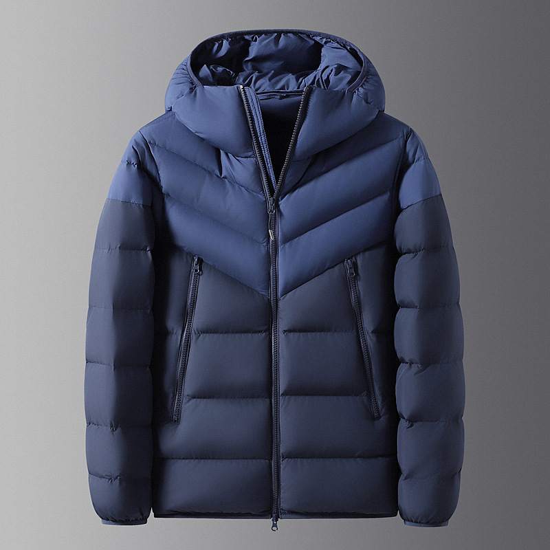 Transfronterizos otoño y invierno hombres con capuzas de pluma de algodón clásico de color contraste costillas gruesas chaqueta de algodón deportivo casual para hombres