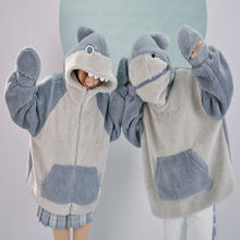 加绒加厚羊羔毛鲨鱼卫衣女潮流宽松百塔连帽秋冬季外套情侣装