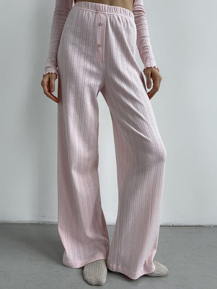 Bộ đồ ngủ nữ 3 món áo cardigan dài tay quần dài họa tiết jacquard — Màu be, Màu hồng chi tiết 78