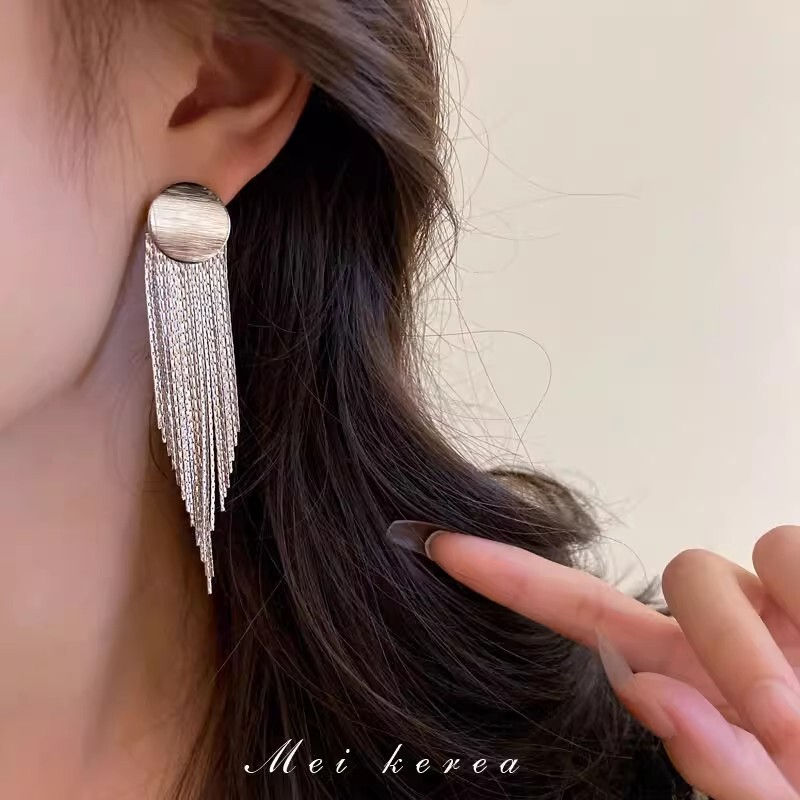 银针扭曲菱形长款金属链条流苏耳环欧美重金属风时尚耳坠耳饰|undefined