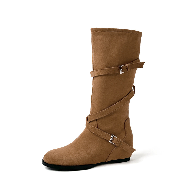 Botas Altas de Caballero para Mujer de 5 cm de Terciopelo con Hebilla Térmicas para Otoño e Invierno