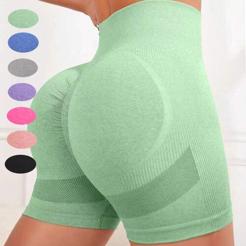 Cross-border high-waist double-take buttock yoga shorts seamless fitness pants running sportswear three-quarter pants smiling pants for women