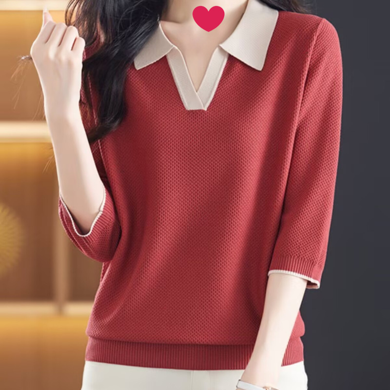 Spring Top Women's 2025 New Lar Seven-point Sleeve Mother's Base Shirt Mid-sleeve High-grade Sense Knitwear for Women