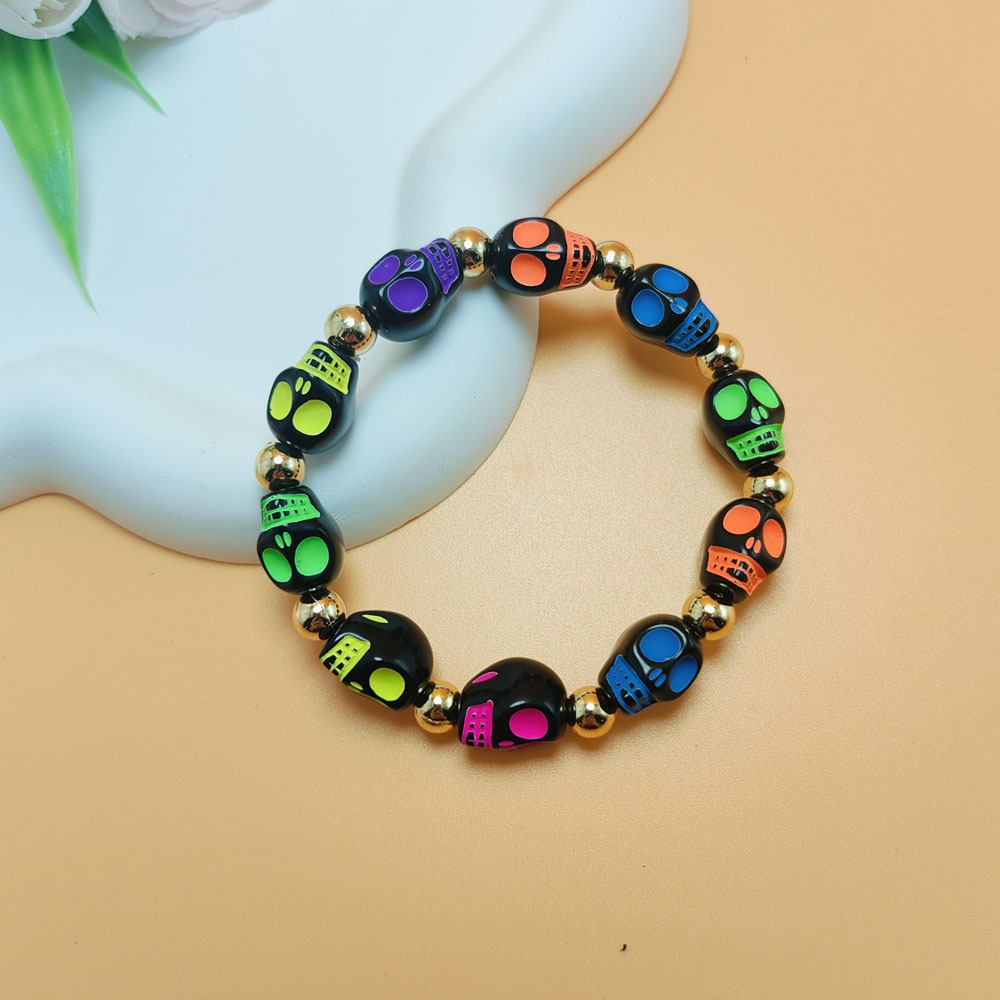 Halloween Festival Funny Skull Resin Beaded Bracelets Halloween Wholesale