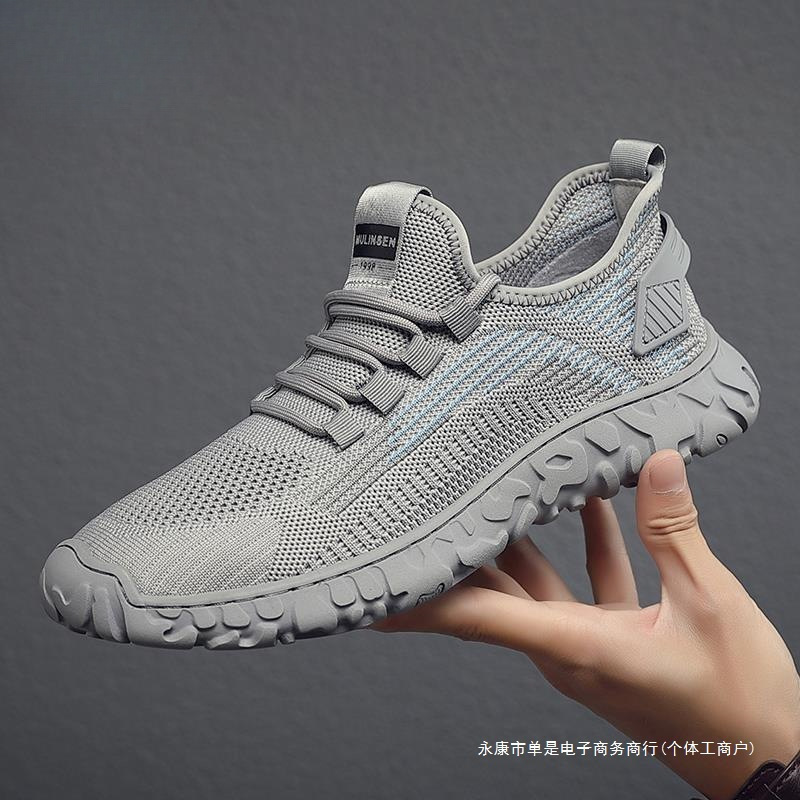 跨境木林森原厂春夏透气网面鞋男鞋运动百搭系带平跟薄款飞织休闲