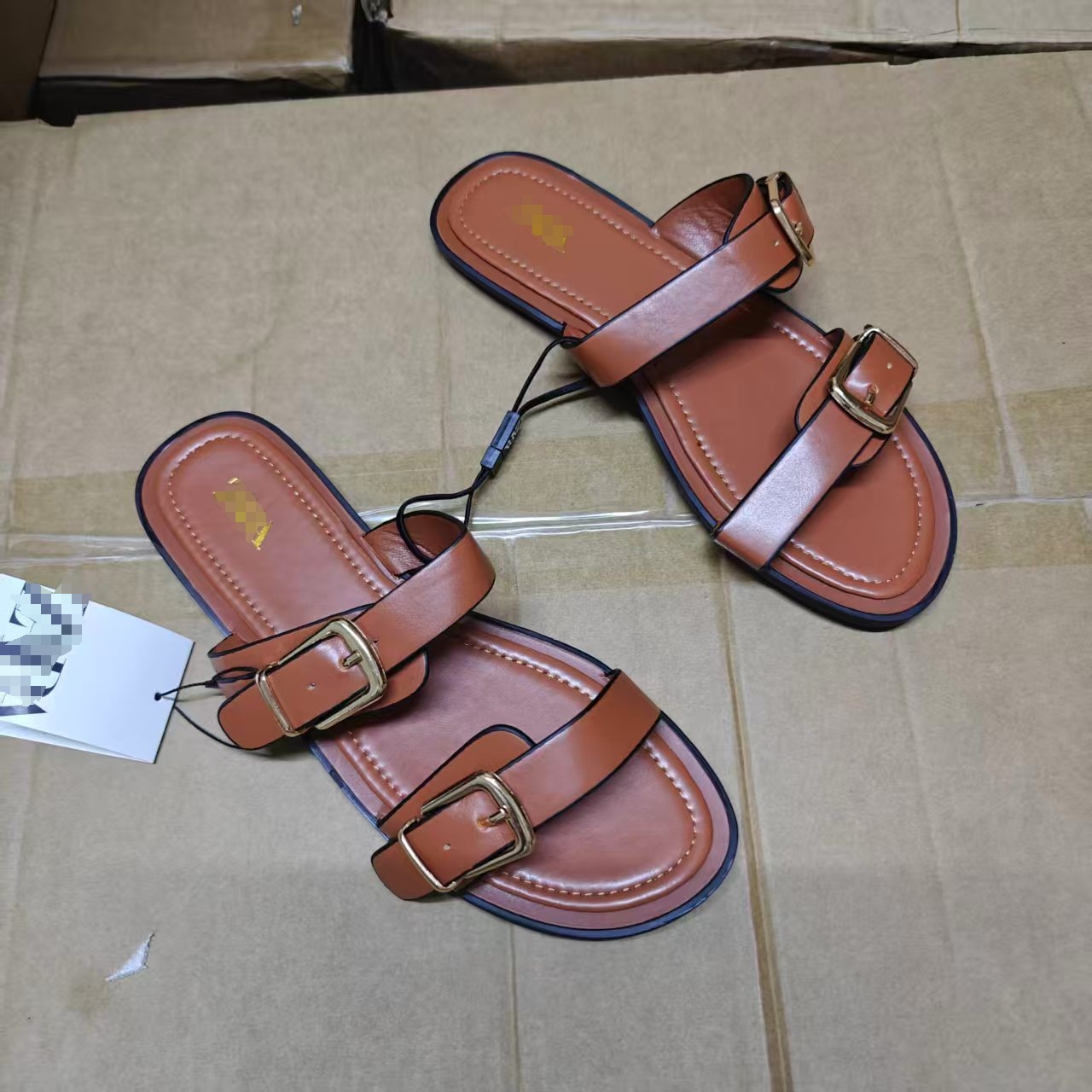 ins爆款ZAR 金属皮带饰扣平底拖鞋lady sandals/woman”s slipper
