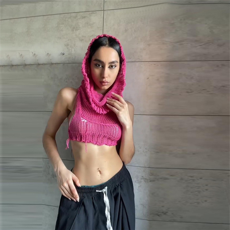 Women's clothing 2022 autumn new fashion trendy hooded sleeveless tassel navel knitted solid color temperament inner sweater Women's clothing 2022 autumn new fashion trendy hooded sleeveless tassel navel knitted solid color temperament inner sweater
