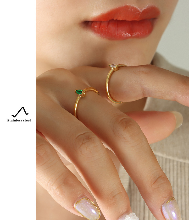 Fashion Geometric Titanium Steel Plating Zircon Rings 1 Piece