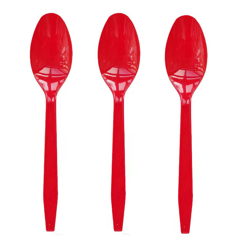 25 piezas transfronterizas Amazon PS desechable de plástico cuchillo, tenedor y cuchara vajilla de tres piezas conjunto de banquete de la torta del partido