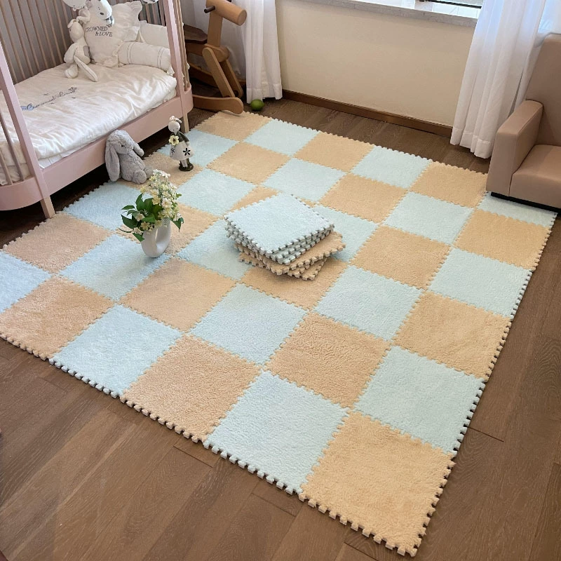 Sub-cut carpet, bedroom bedside blanket, large-area children's foam floor mat, plush, stain-resistant, fully spliced