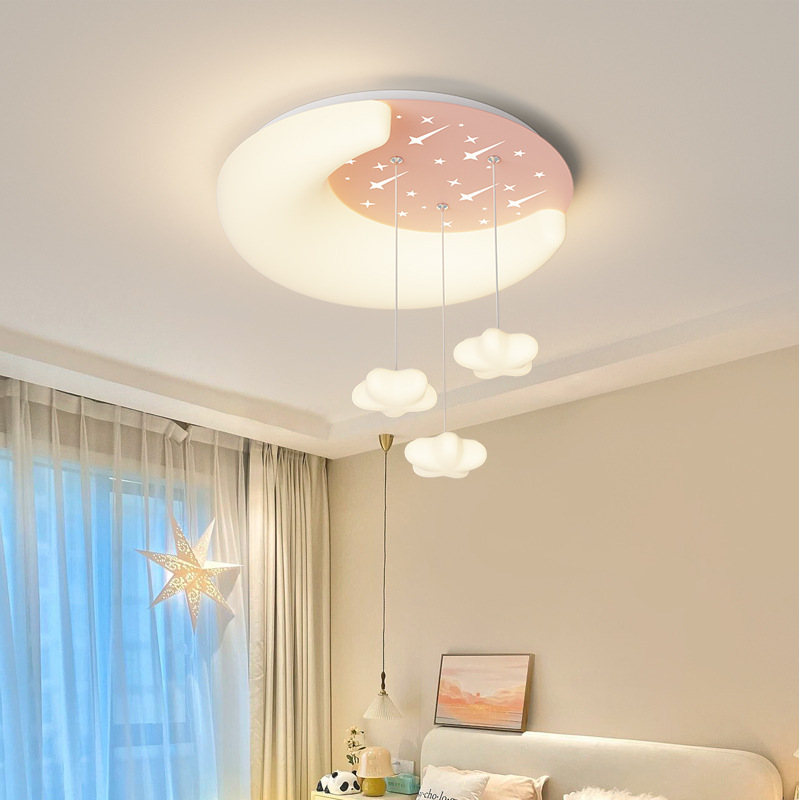 Protección ocular de espectro completo, estilo crema, lámpara de techo de dormitorio simple, habitación de niños 2025, estrella, luna, lámpara colgante LED