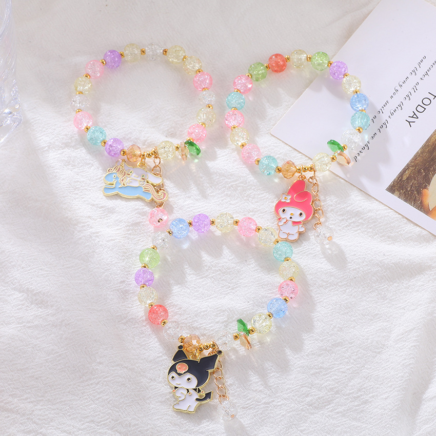 Pulsera de flores explosivas para niños, pulsera de cuentas de cristal con dibujos animados bonitos para niñas, estilo k, pulsera para estudiantes Kuro bestie ins