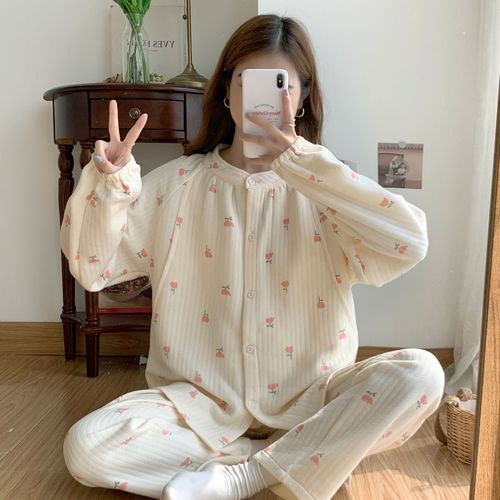 Winter and Spring Pregnant Women's Sleepwear Air Cotton Fleece Medium Thick Pre-pregnancy and Post-pregnancy Nipple-friendly Home Set Direct Factory Shipping