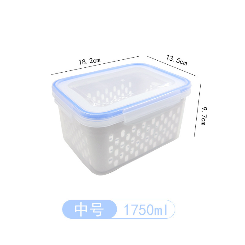 Caja de almacenamiento de refrigerador de doble capa, transparente, grado alimenticio, drenaje y gran capacidad