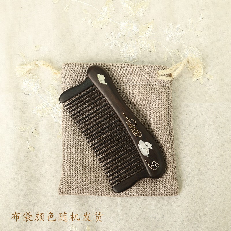 天然紫光檀木梳子手工镶嵌木梳精美礼品雕刻梳子乌木家用彩绘家用|undefined