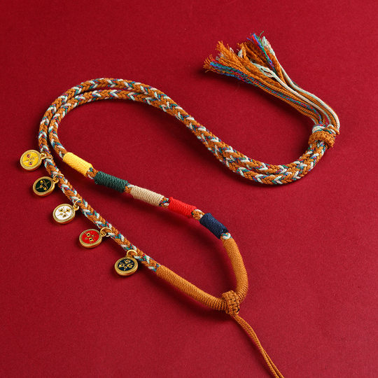 Five-Way Necklace Tibetan Hand-Woven Cotton Strand Woven Pendant Necklace Thangka Lanyard Buddha Pendant