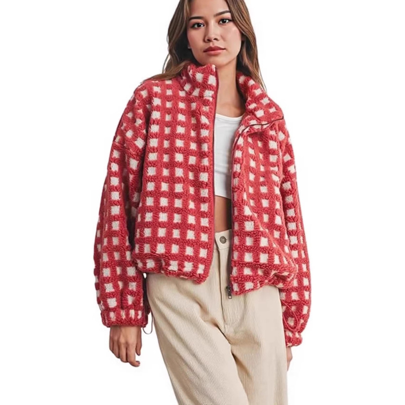 2025 Amazon European and American Cross-Border Foreign Trade Autumn and Winter Women's Lambswool Plaid Jacket Fleece Plaid Jacket 2025 Amazon European and American Cross-Border Foreign Trade Autumn and Winter Women's Lambswool Plaid Jacket Fleece Plaid Jacket