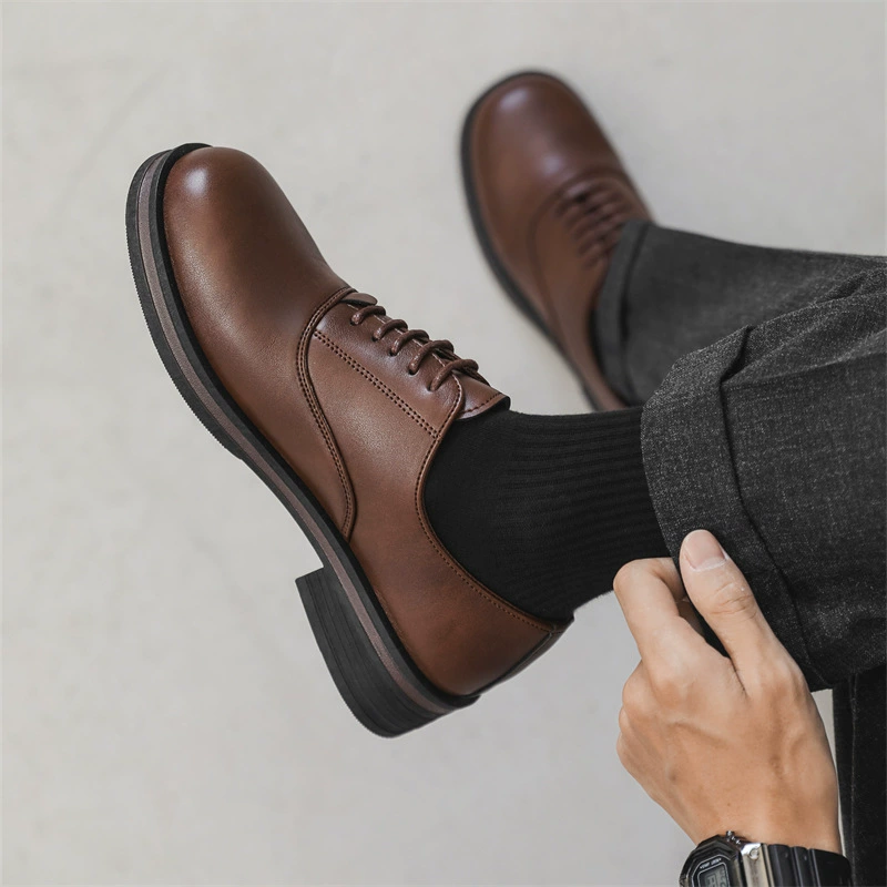 方头皮鞋德比鞋2025新款百搭休闲商务皮鞋时尚英伦正装乐福鞋批发