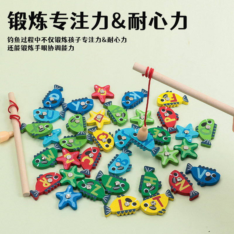 Carta de madera para niños Placa de pesca magnética educación temprana concentración color entrenamiento cognitivo juguetes educativos interactivos transfronterizos