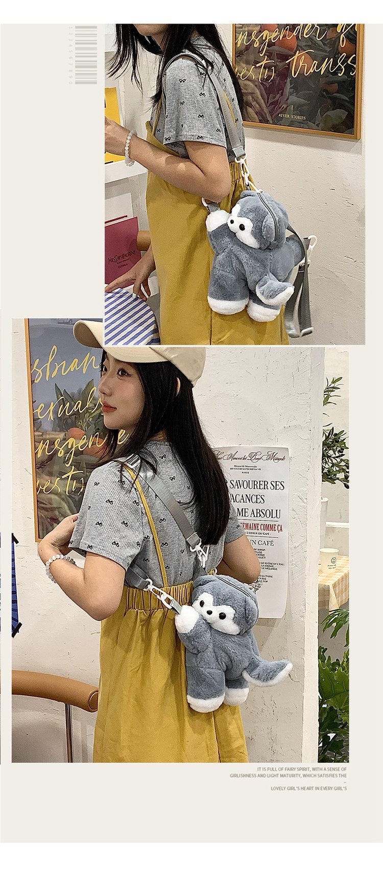 612g Weight Nylon Lining Material Zipper Closure Type Double Shoulder Straps Strap Type Casual, Shopping Occasion Plush Material Women's Backpack Backpack little bear, Dog, Sheep Pattern All Seasons Season Women's Gender Cute Style Cylindrical Shape Little Bear Dog Sheep Casual Shopping Women's Backpack 1