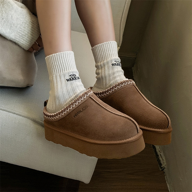 3276 star's same style thick-soled snow boots winter half-toe plus velvet thickened warm cotton mop U's same style shoes